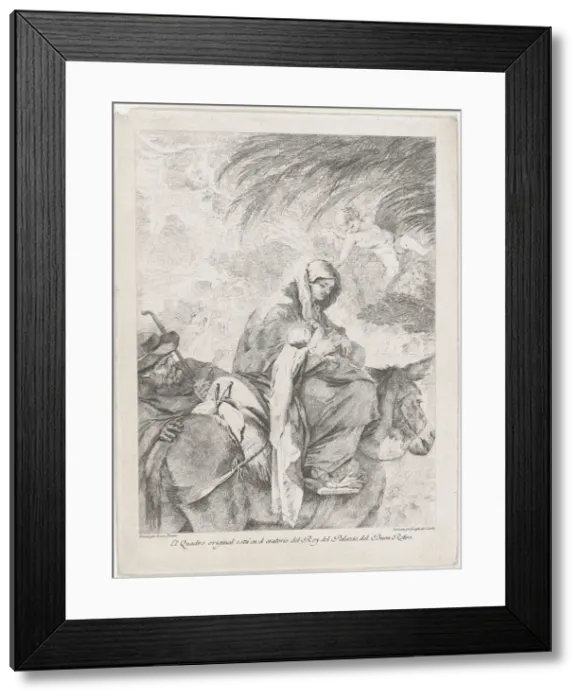 Framed Print : The flight into Egypt, the Virgin and Child on a donkey, Joseph to the left, after... ca. 1765-93. Creator: Josedel Castillo Framed Print : The flight into Egypt, the Virgin and Child on a donkey, Joseph to the left, after... ca. 1765-93. Creator: Josedel Castillo
