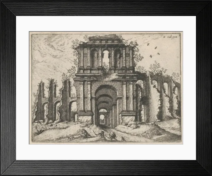 Framed Print : Two Story Entrance Flanked by Coupled Pilasters, from the series Roman Ruins and Buildings... 1562. Creators: Johannes van Doetecum I, Lucas van Doetecum