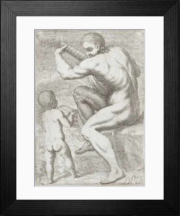 Framed Print : Study of a naked man playing a vihuela, a child holding a sheet of music at the left... ca. 1693. Creator: JoseGarcia Hidalgo Framed Print : Study of a naked man playing a vihuela, a child holding a sheet of music at the left... ca. 1693. Creator: JoseGarcia Hidalgo