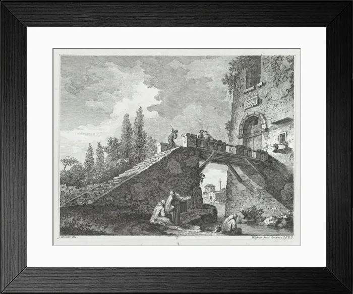 Framed Print : Landscape with Bridge, ca. 1750-70. Creator: Joseph Wagner Framed Print : Landscape with Bridge, ca. 1750-70. Creator: Joseph Wagner