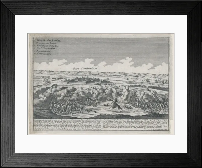 Framed Print : Attack on Fort Constitution, October 7, 1777. Creator: Johann Martin Will Framed Print : Attack on Fort Constitution, October 7, 1777. Creator: Johann Martin Will