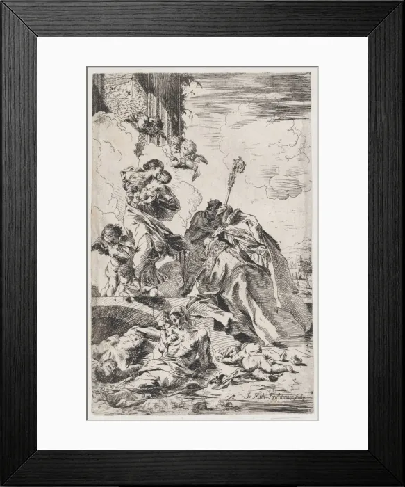 Framed Print : Three Lucchese saints Sts Nicholas Tolentino, Nicholas of Bari interceding with the Virgin... 1691. Creator: Johann Michael Feichtmayr the Elder Framed Print : Three Lucchese saints Sts Nicholas Tolentino, Nicholas of Bari interceding with the Virgin... 1691. Creator: Johann Michael Feichtmayr the Elder