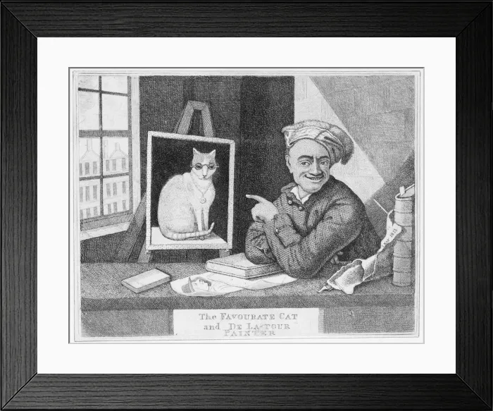 Framed Print : The Favourite Cat and De La-Tour Painter, 1813. Creator: John Kay Framed Print : The Favourite Cat and De La-Tour Painter, 1813. Creator: John Kay