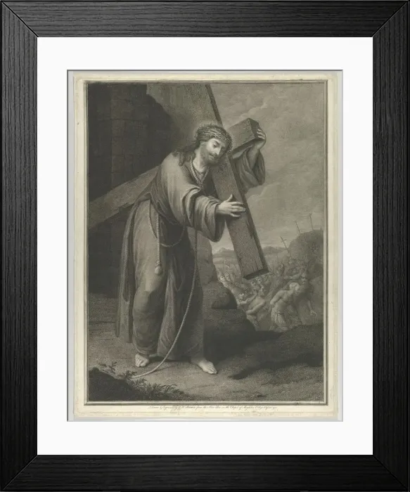 Framed Print : Christ carrying the cross, at right the two thieves on the road to Calvary, 1778. Creator: John Keyse Sherwin Framed Print : Christ carrying the cross, at right the two thieves on the road to Calvary, 1778. Creator: John Keyse Sherwin