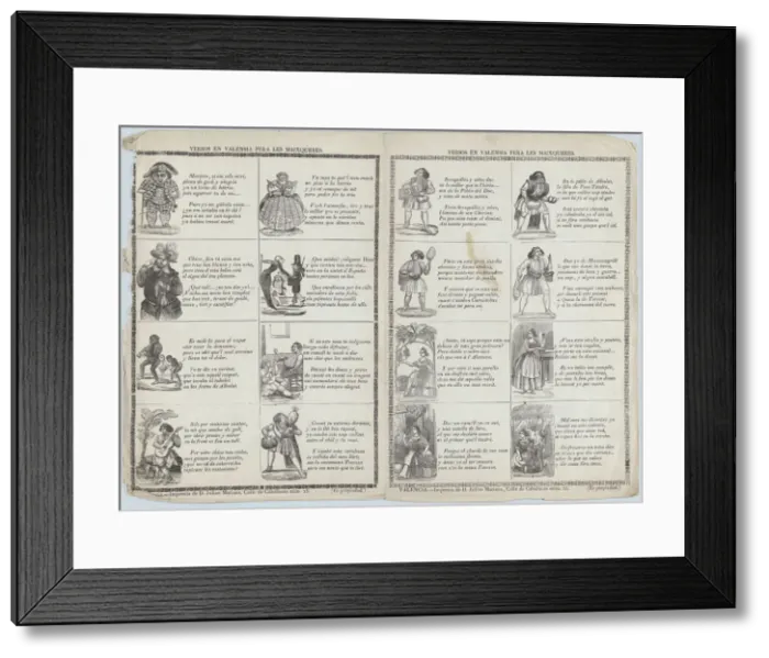 Framed Print : Two sheets (printed as one) with verses in Valencian for masquerades, ca. 1860-70. Creator: Julian Mariana Framed Print : Two sheets (printed as one) with verses in Valencian for masquerades, ca. 1860-70. Creator: Julian Mariana