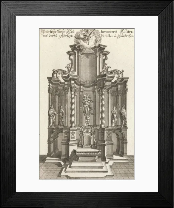 Framed Print : Design for a Monumental Altar, Plate g from Unterschiedliche Neu Inventier... Printed ca. 1750-56. Creator: Johann Michael Leüchte Framed Print : Design for a Monumental Altar, Plate g from Unterschiedliche Neu Inventier... Printed ca. 1750-56. Creator: Johann Michael Leüchte