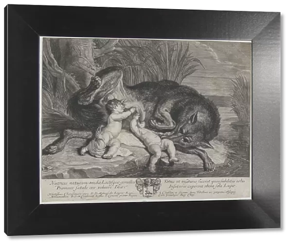 Romulus and Remus suckling the she-wolf on a riverbank, ca. 1650-75. Creator: Anon