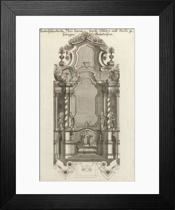 Framed Print : Design for a Monumental Altar, Plate i from Unterschiedliche Neu Inventier... Printed ca. 1750-56. Creator: Johann Michael Leüchte Framed Print : Design for a Monumental Altar, Plate i from Unterschiedliche Neu Inventier... Printed ca. 1750-56. Creator: Johann Michael Leüchte