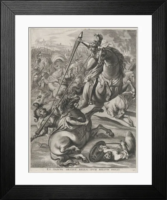 Framed Print : Plate 16: Battle of Achilles against the Trojans; from Guillielmus Becanuss Serenissimi... 1636. Creators: Johannes Meursius, Willem van der Beke Framed Print : Plate 16: Battle of Achilles against the Trojans; from Guillielmus Becanuss Serenissimi... 1636. Creators: Johannes Meursius, Willem van der Beke