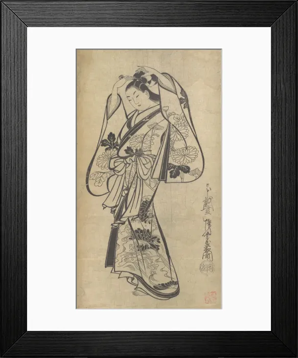 Framed Print : Courtesan Placing a Hairpin in Her Hair, ca. 1714. ca. 1714. Creator: Kaigetsudo Anchi Framed Print : Courtesan Placing a Hairpin in Her Hair, ca. 1714. ca. 1714. Creator: Kaigetsudo Anchi