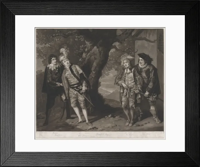 Framed Print : Miss Younge, Mr. Dodd, Mr. Love, and Mr. Waldron, in the Characters of Viola, Sir... March 1, 1774. Creator: John Raphael Smith Framed Print : Miss Younge, Mr. Dodd, Mr. Love, and Mr. Waldron, in the Characters of Viola, Sir... March 1, 1774. Creator: John Raphael Smith