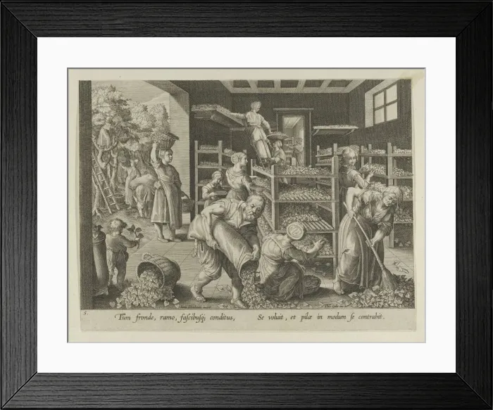 Framed Print : The Gathering of Mulberry Leaves and the Feeding of the Silkworms, Plate 5 from The I... ca. 1595. Creator: Karel van Mallery Framed Print : The Gathering of Mulberry Leaves and the Feeding of the Silkworms, Plate 5 from The I... ca. 1595. Creator: Karel van Mallery