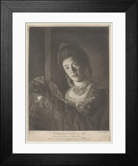 Framed Print : Miss Lydia Hone - Her beauty hangs on the Cheek of Night, like a rich Jewel... November 30, 1771. Creator: John Raphael Smith Framed Print : Miss Lydia Hone - Her beauty hangs on the Cheek of Night, like a rich Jewel... November 30, 1771. Creator: John Raphael Smith