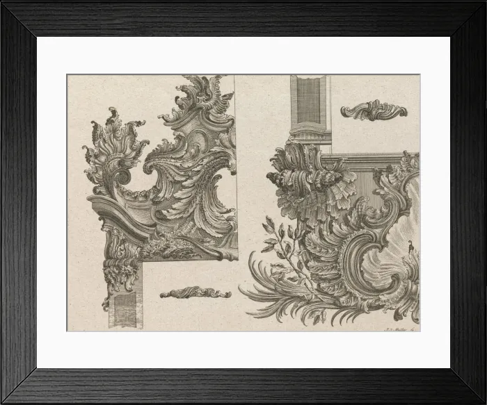 Framed Print : Suggestions for the Decoration of Frames, Plate 4 from AuBzierungen zu Thü... Printed ca. 1750-56. Creator: Johann Sebastian Muller Framed Print : Suggestions for the Decoration of Frames, Plate 4 from AuBzierungen zu Thü... Printed ca. 1750-56. Creator: Johann Sebastian Muller