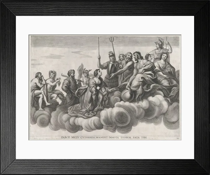 Framed Print : Plate 32: Venus asking Jupiter for protection; from Guillielmus Becanuss Serenissimi Pri... 1636. Creators: Johannes Meursius, Willem van der Beke Framed Print : Plate 32: Venus asking Jupiter for protection; from Guillielmus Becanuss Serenissimi Pri... 1636. Creators: Johannes Meursius, Willem van der Beke