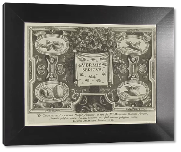 Title Plate from 'The Introduction of the Silkworm'[Vermis Sericus], ca. 1595 Creator: Karel van Mallery