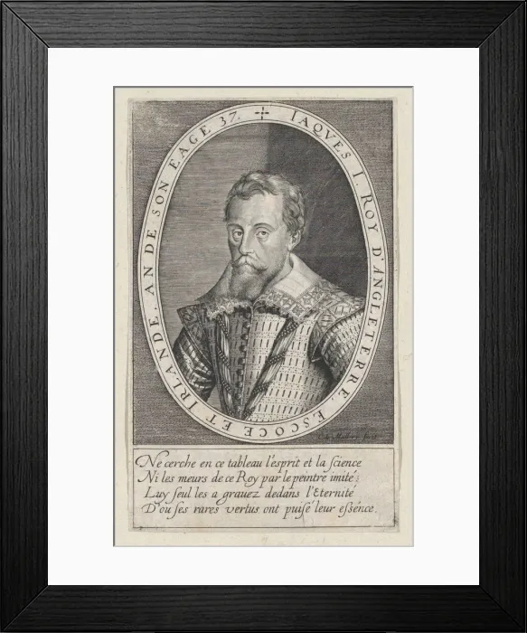 Framed Print : Jaques I Roy d Angleterre (King James I of England), ca. 1603 Creator: Karel van Mallery Framed Print : Jaques I Roy d Angleterre (King James I of England), ca. 1603 Creator: Karel van Mallery