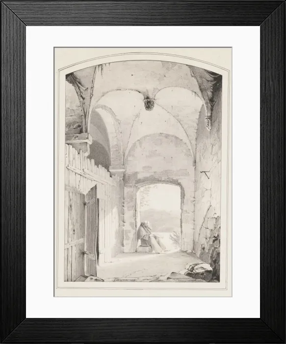 Framed Print : Pilgrim at the Gate (Einsiedler an der Pforte), 1827. Creator: Karl Blechen Framed Print : Pilgrim at the Gate (Einsiedler an der Pforte), 1827. Creator: Karl Blechen