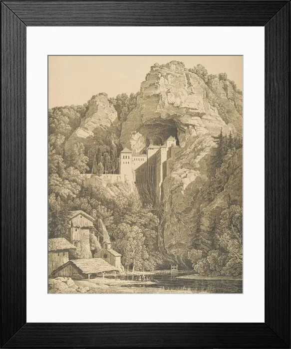 Framed Print : Das Schloss Prediama in Crein XII Stund: von Triest, 1816. Creator: Karl Friedrich Schinkel Framed Print : Das Schloss Prediama in Crein XII Stund: von Triest, 1816. Creator: Karl Friedrich Schinkel