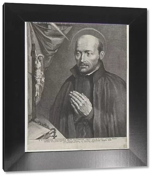 Saint Ignatius of Loyola, praying towards the left with a crucifix, a rosary, a book, and... 1621. Creator: Lucas Vorsterman