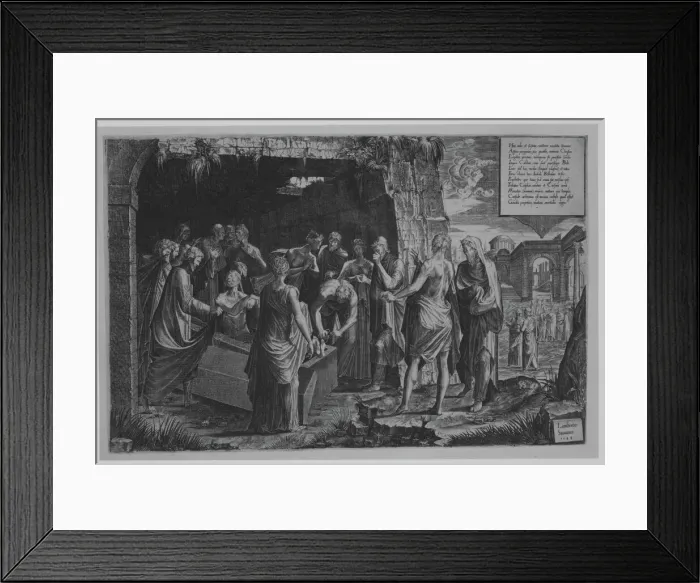 Framed Print : The Raising of Lazarus, 1544. Creator: Lambert Suavius Framed Print : The Raising of Lazarus, 1544. Creator: Lambert Suavius