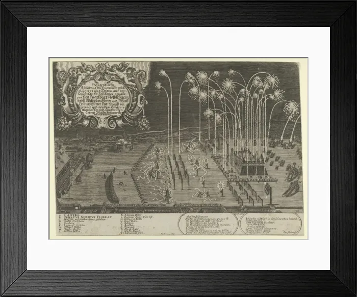 Framed Print : Fireworks display by Engelhart Holtzschuer, Jobst Wilhelm Ebner and Johann Tobias Ebner as... 1661. Creator: Lukas Schnitzer Framed Print : Fireworks display by Engelhart Holtzschuer, Jobst Wilhelm Ebner and Johann Tobias Ebner as... 1661. Creator: Lukas Schnitzer