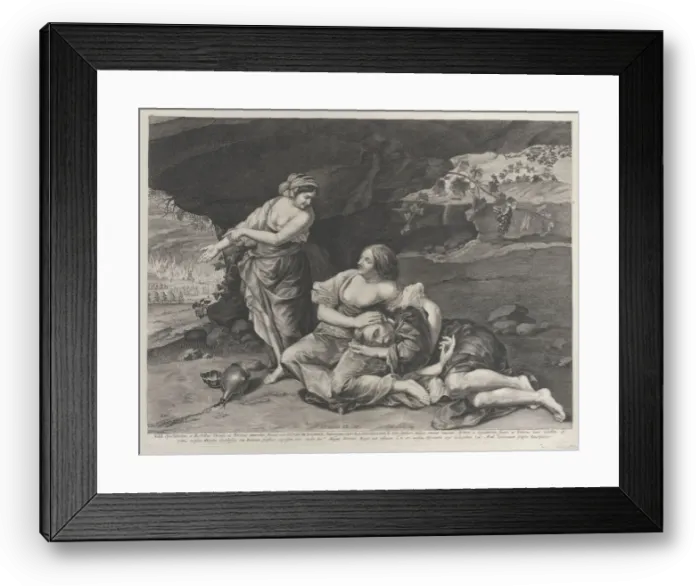 Framed Print : The drunkenness of Lot, who is asleep on his daughters lap at center, while his other... ca. 1628. Creator: Lucas Vorsterman Framed Print : The drunkenness of Lot, who is asleep on his daughters lap at center, while his other... ca. 1628. Creator: Lucas Vorsterman
