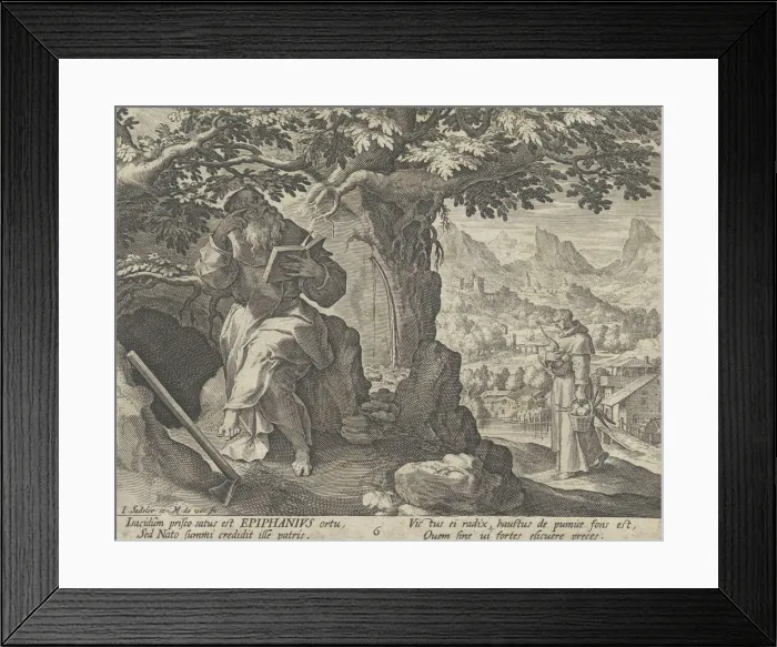 Framed Print : Epiphanius, from the series Sylvae Sacrae Monumenta... Anachoretarum, 1593-94. Creators: Martin de Vos, Johann Sadeler I Framed Print : Epiphanius, from the series Sylvae Sacrae Monumenta... Anachoretarum, 1593-94. Creators: Martin de Vos, Johann Sadeler I