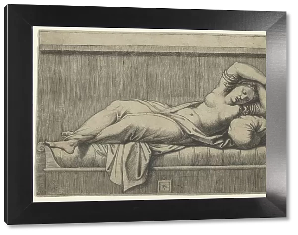 Cleopatra lying partly naked on a bed, ca. 1515-27. Creator: Marcantonio Raimondi