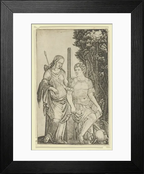 Framed Print : Venus standing at left resting her hand on the shoulder of Aeneas seated at right... ca. 1500-1527. Creator: Marcantonio Raimondi Framed Print : Venus standing at left resting her hand on the shoulder of Aeneas seated at right... ca. 1500-1527. Creator: Marcantonio Raimondi