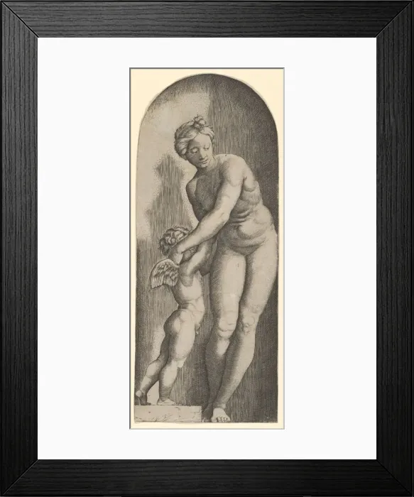 Framed Print : Venus and Cupid standing in a niche, ca. 1500-1527. Creator: Marcantonio Raimondi Framed Print : Venus and Cupid standing in a niche, ca. 1500-1527. Creator: Marcantonio Raimondi