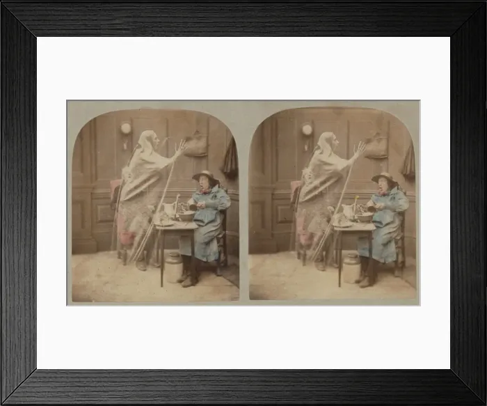 Framed Print : The Ghost in the Stereoscope, ca. 1856. Creator: London Stereoscopic & Photographic Co Framed Print : The Ghost in the Stereoscope, ca. 1856. Creator: London Stereoscopic & Photographic Co