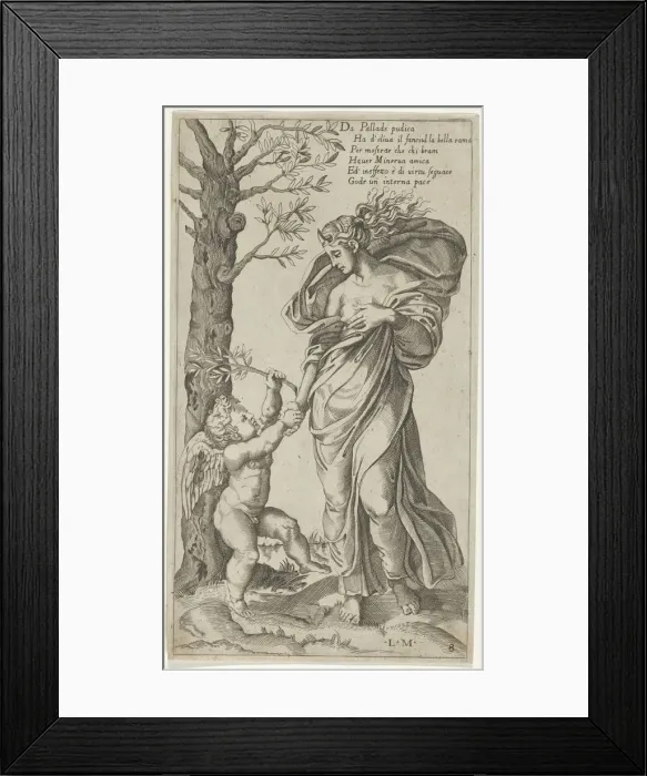 Framed Print : An allegory of Peace; Peace personified as a woman standing in a landscape holding the... 1530-40. Creator: Lorenzo de Musi Framed Print : An allegory of Peace; Peace personified as a woman standing in a landscape holding the... 1530-40. Creator: Lorenzo de Musi