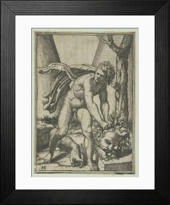 Framed Print : David with the head of Goliath, ca. 1515-16. Creator: Marcantonio Raimondi Framed Print : David with the head of Goliath, ca. 1515-16. Creator: Marcantonio Raimondi
