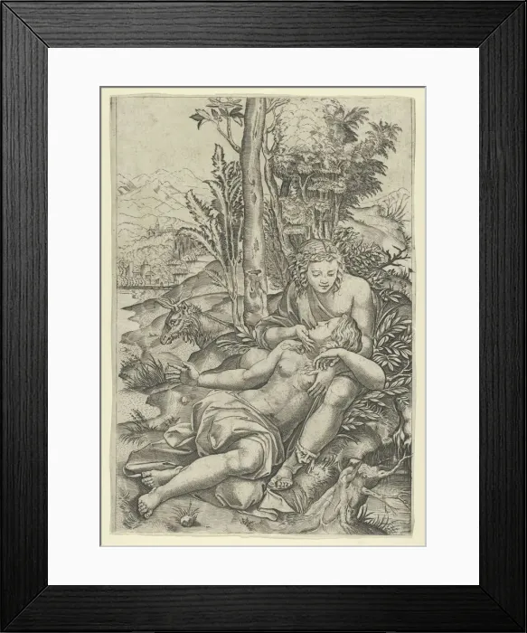 Framed Print : Medor and Angelica from Lodovico Ariostos Orlando Furioso or Venus and Adonis... ca. 1500-1534. Creator: Marcantonio Raimondi Framed Print : Medor and Angelica from Lodovico Ariostos Orlando Furioso or Venus and Adonis... ca. 1500-1534. Creator: Marcantonio Raimondi