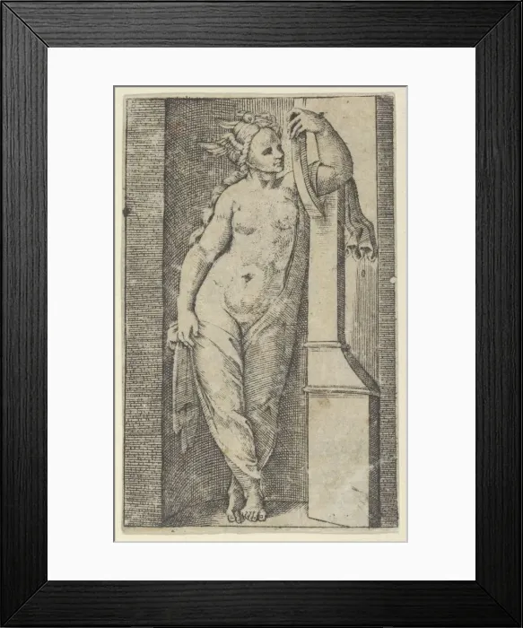 Framed Print : Woman with a winged head standing in a niche, ca. 1510-27. Creator: Marcantonio Raimondi Framed Print : Woman with a winged head standing in a niche, ca. 1510-27. Creator: Marcantonio Raimondi