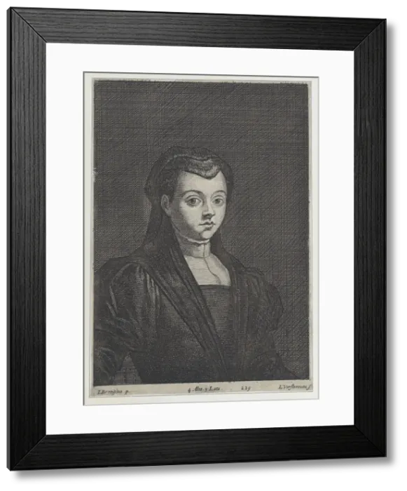 Framed Print : Portrait of a woman in black, with her hair covered by a headdress and a dark veil, 1650-66. Creator: Lucas Vorsterman II Framed Print : Portrait of a woman in black, with her hair covered by a headdress and a dark veil, 1650-66. Creator: Lucas Vorsterman II