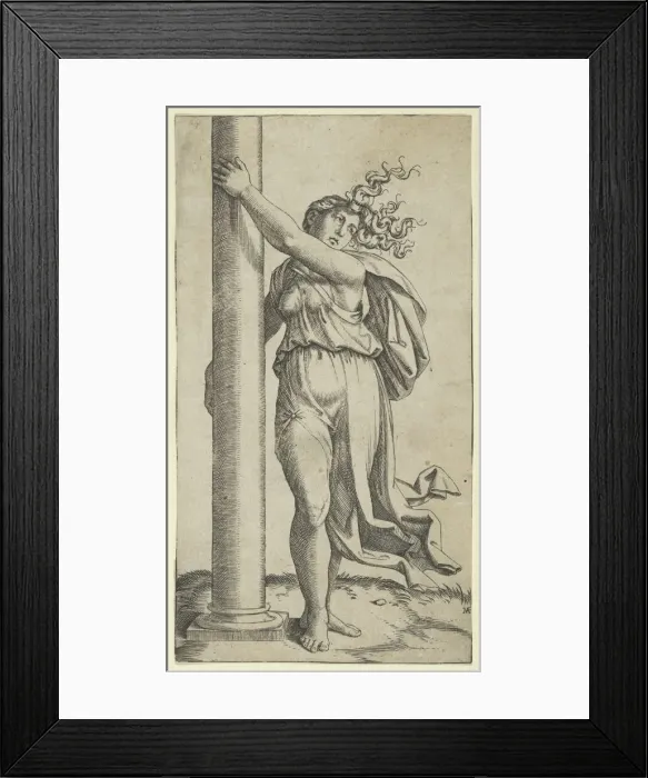 Framed Print : A young woman personifying Force or Strength holding a column, ca. 1517-27. Creator: Marcantonio Raimondi Framed Print : A young woman personifying Force or Strength holding a column, ca. 1517-27. Creator: Marcantonio Raimondi