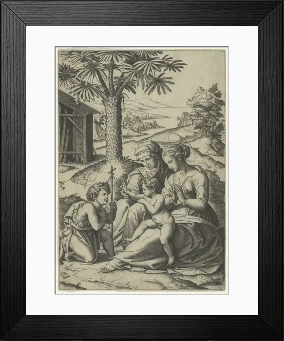 Framed Print : The Virgin and Child with St. Elizabeth and John the Baptist, called The Virgin of... ca. 1520-25. Creator: Marcantonio Raimondi Framed Print : The Virgin and Child with St. Elizabeth and John the Baptist, called The Virgin of... ca. 1520-25. Creator: Marcantonio Raimondi