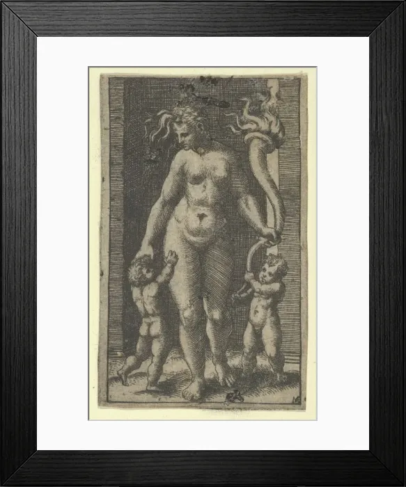 Framed Print : Venus attended by cupids, ca. 1500-1534. Creator: Marcantonio Raimondi
