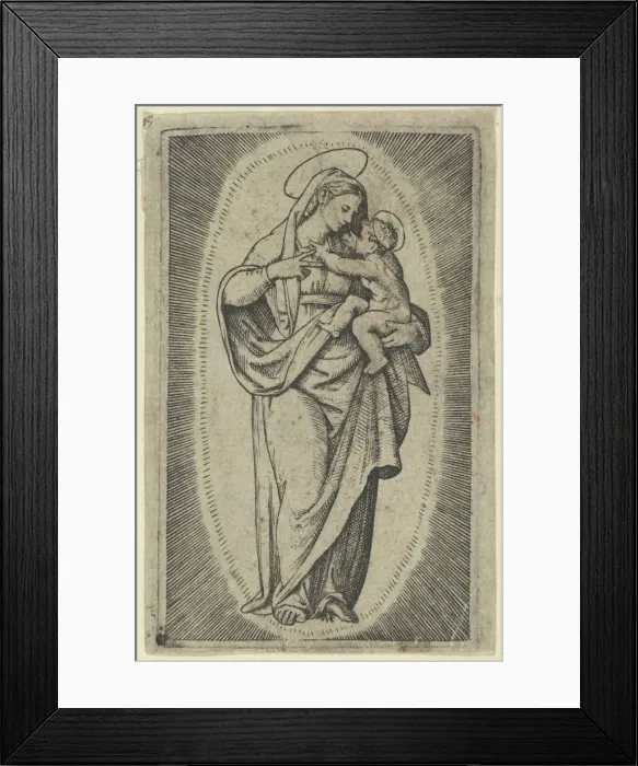 Framed Print : The Virgin holding the Christ Child, ca. 1500-1527. Creator: Marcantonio Raimondi Framed Print : The Virgin holding the Christ Child, ca. 1500-1527. Creator: Marcantonio Raimondi