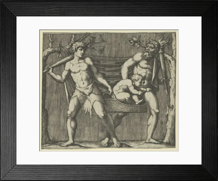 Framed Print : Two Fauns Carrying a Child, ca. 1513-15. Creator: Marcantonio Raimondi Framed Print : Two Fauns Carrying a Child, ca. 1513-15. Creator: Marcantonio Raimondi