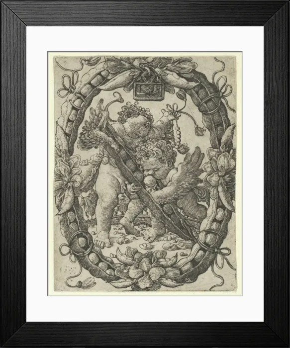 Framed Print : Two Angels with a Peapod, 1533. Creator: Master H. L Framed Print : Two Angels with a Peapod, 1533. Creator: Master H. L
