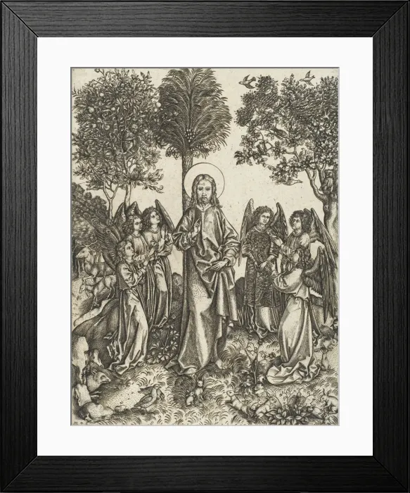 Framed Print : Christ in the Wilderness Served by Angels, ca. 1480-90. Creator: Master of the Catherine wheel Framed Print : Christ in the Wilderness Served by Angels, ca. 1480-90. Creator: Master of the Catherine wheel