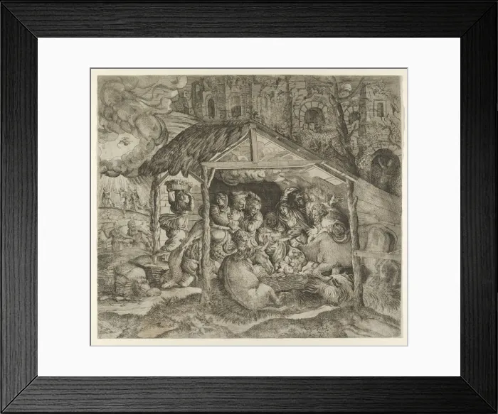 Framed Print : Adoration of the Shepherds, ca. 1543. Creator: Master IQV Framed Print : Adoration of the Shepherds, ca. 1543. Creator: Master IQV
