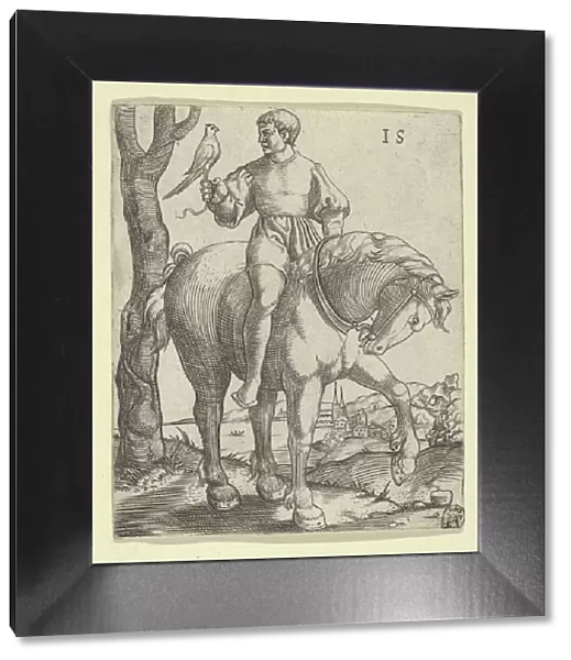 Man on Horseback holding a Falcon, ca. 1525-50. Creator: Master I. S
