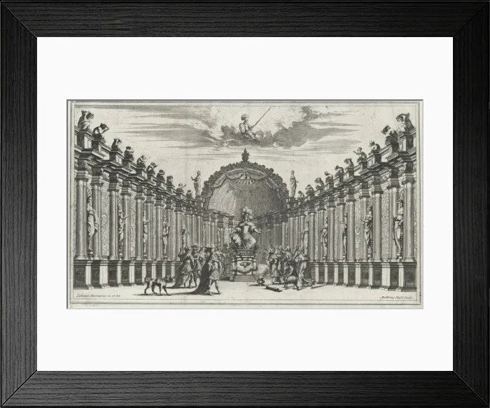 Framed Print : Figures worshipping the statue of an armed figure; set design from Il Pomo D'Oro, 1668. Creator: Mathaus Küsel Framed Print : Figures worshipping the statue of an armed figure; set design from Il Pomo D'Oro, 1668. Creator: Mathaus Küsel