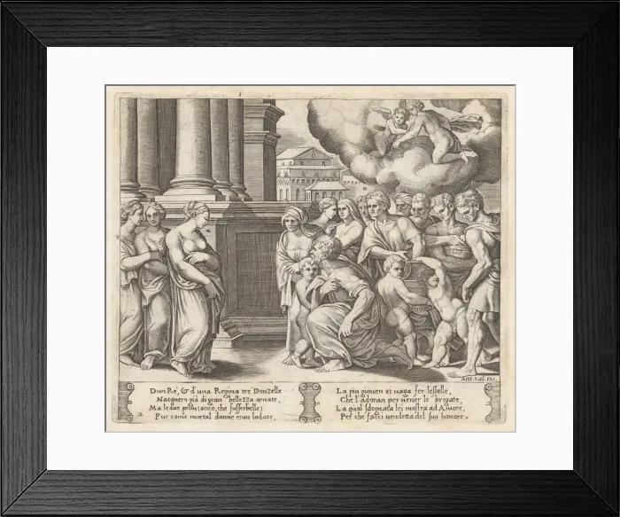Framed Print : Plate 2: People rendering divine honors to Psyche, from the Story of Cupid and Psyche a... 1530-60. Creator: Master of the Die Framed Print : Plate 2: People rendering divine honors to Psyche, from the Story of Cupid and Psyche a... 1530-60. Creator: Master of the Die