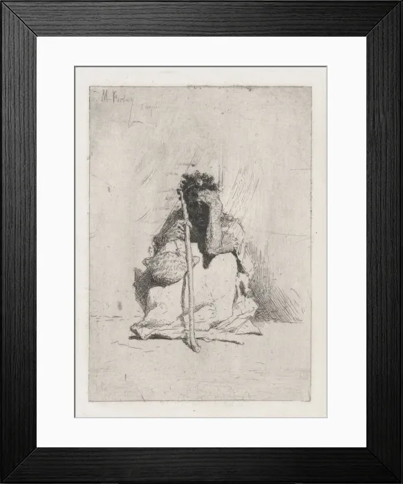 Framed Print : A beggar, seated on the ground holding a stick, ca. 1862. Creator: Mariano Jose Maria Bernardo Fortuny y Carbo Framed Print : A beggar, seated on the ground holding a stick, ca. 1862. Creator: Mariano Jose Maria Bernardo Fortuny y Carbo