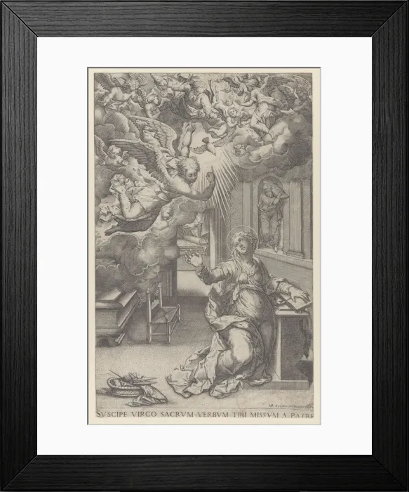 Framed Print : The Annunciation, 1571. Creator: Mario Cartaro Framed Print : The Annunciation, 1571. Creator: Mario Cartaro